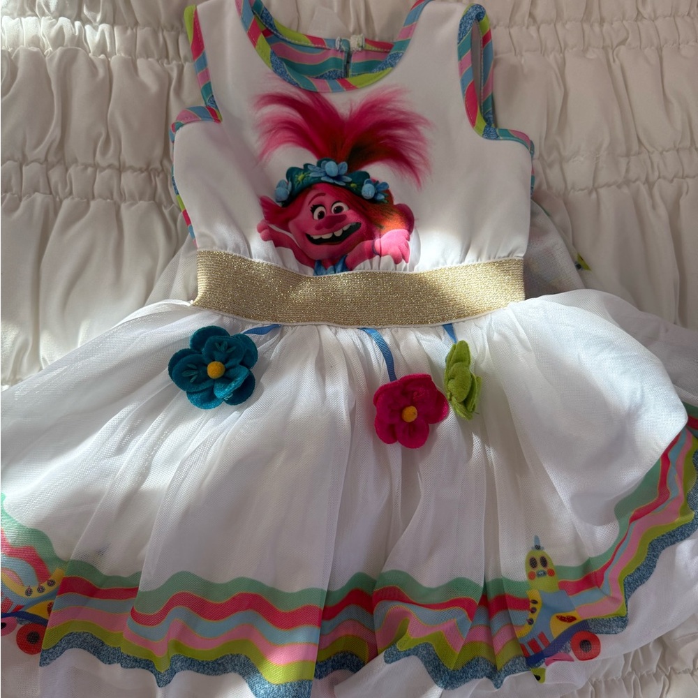 Pippa & Julie White Trolls Costume Dress with Gold Belt